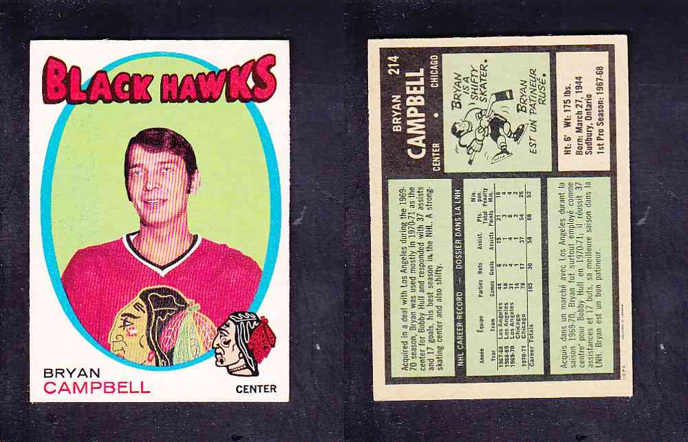 1971-72 O-PEE-CHEE HOCKEY CARD #214 B. CAMPBELL photo