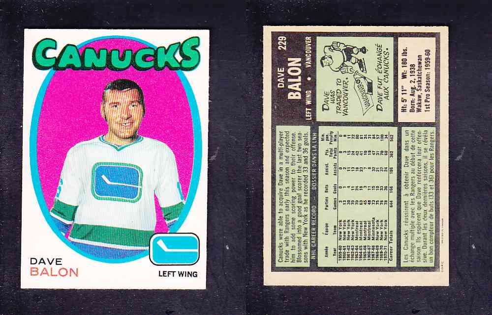 1971-72 O-PEE-CHEE HOCKEY CARD #229 D. BALON photo