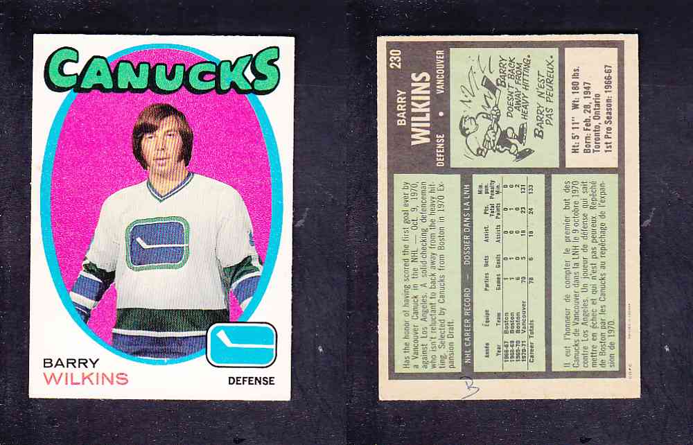 1971-72 O-PEE-CHEE HOCKEY CARD #230 B. WILKINS photo