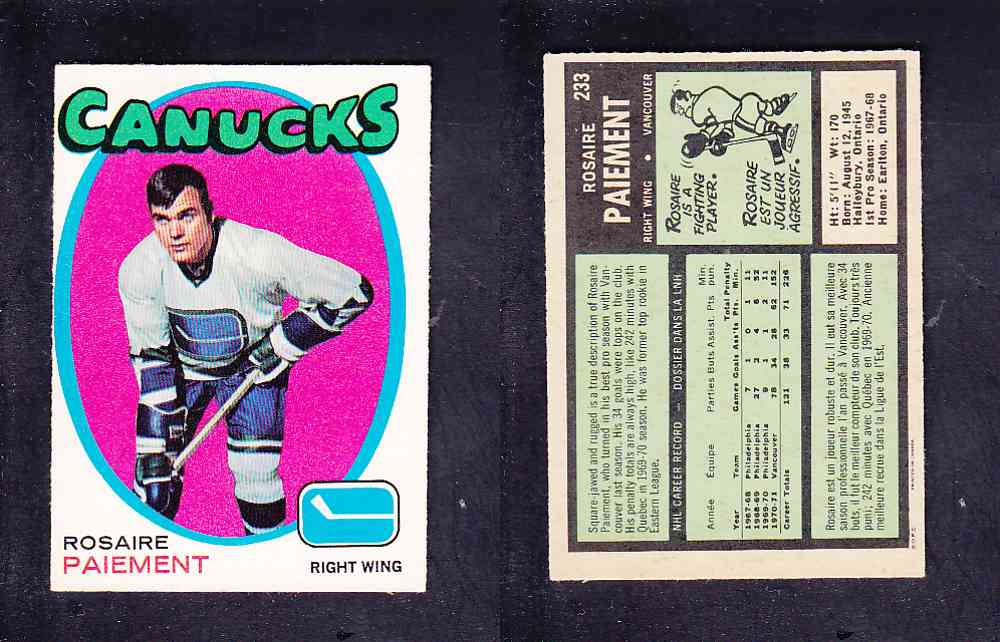 1971-72 O-PEE-CHEE HOCKEY CARD #233 R. PAIEMENT photo