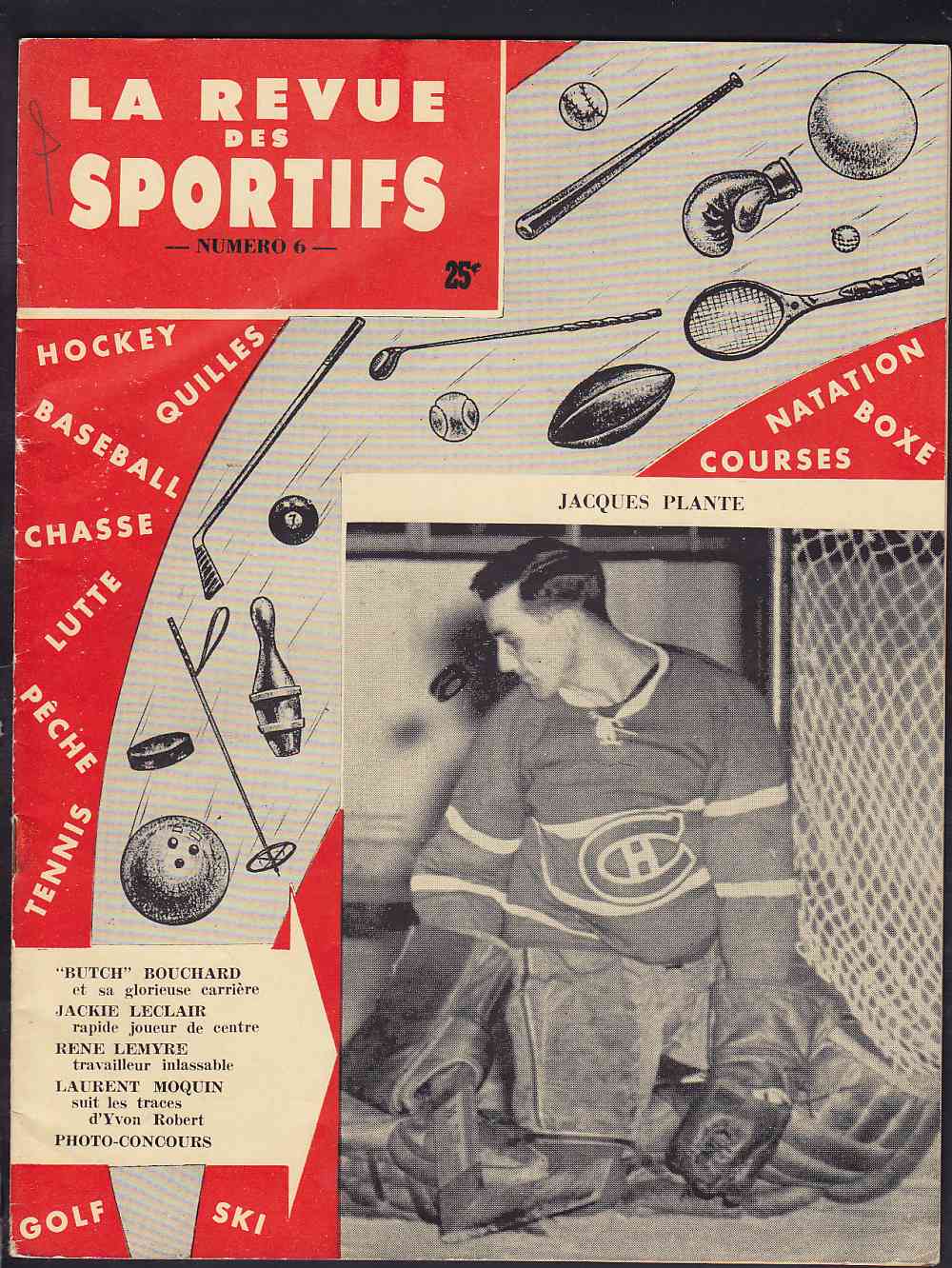 1956 LA REVUE DES SPORTIFS FULL MAGAZINE J. PLANTE ON COVER photo