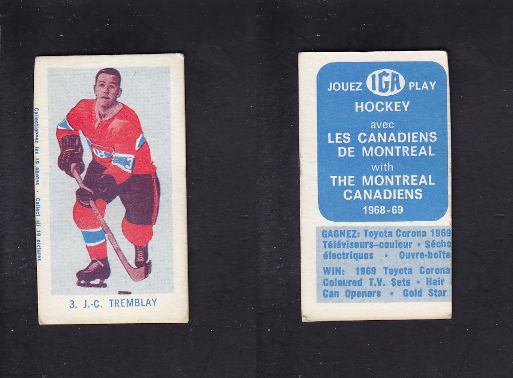 1968-69 IGA HOCKEY CARD J. TREMBLAY photo