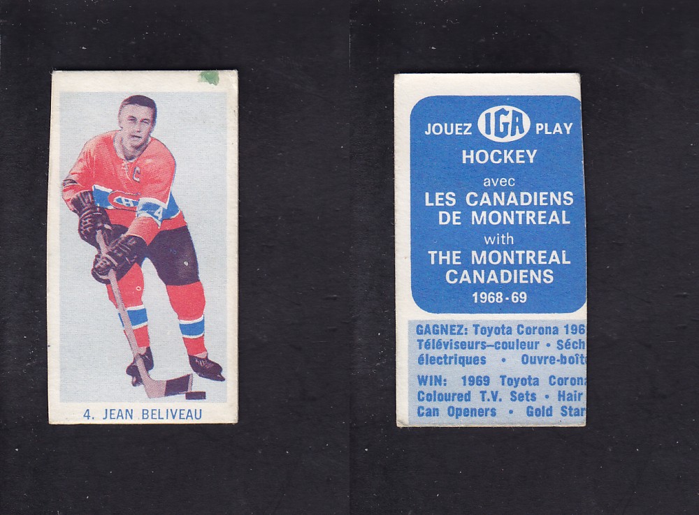 1968-69 IGA HOCKEY CARD J. BELIVEAU photo