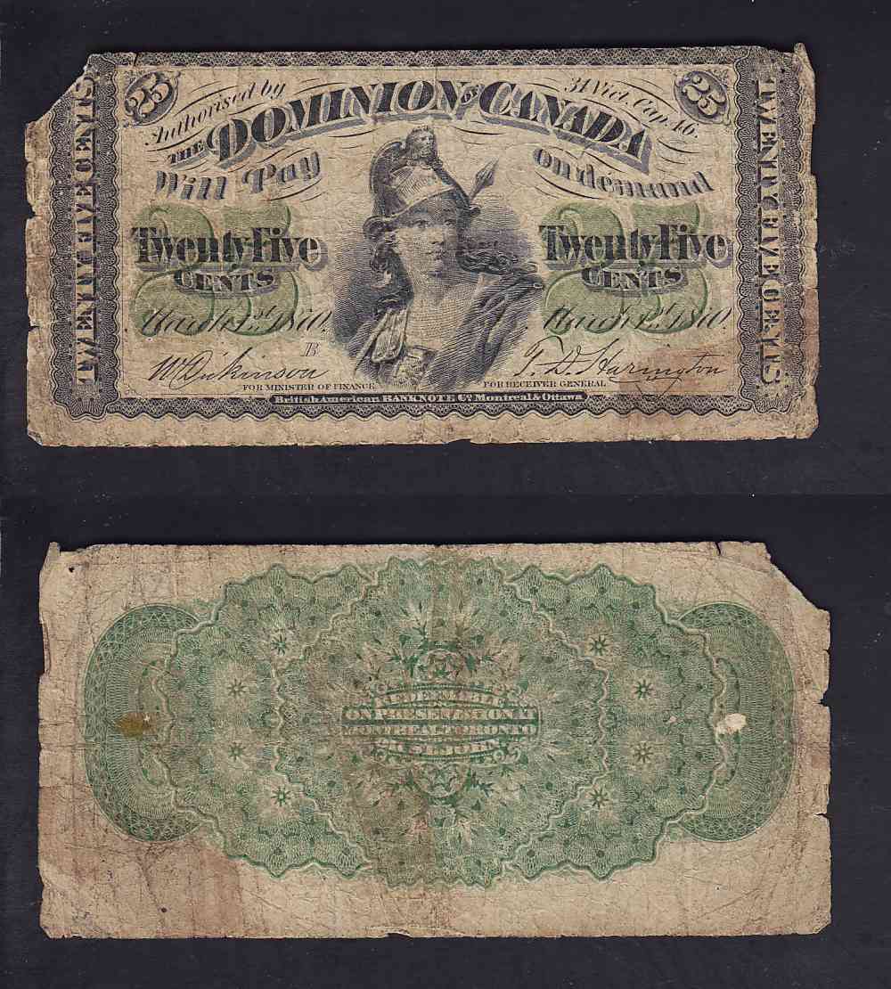 1870 DOMINION OF CANADA 25 CENTS BANK NOTE photo