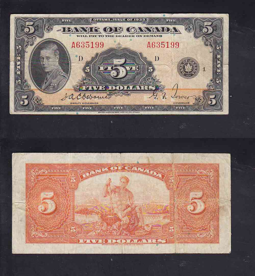 1935 BANK OF CANADA 5$ DOLLAR BANK NOTE (ENGLISH) photo