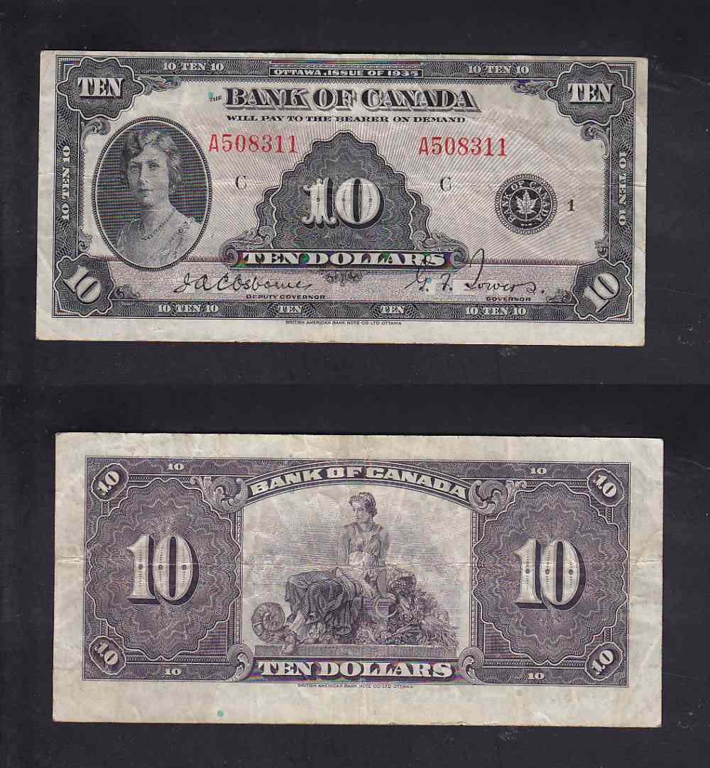 1935 BANK OF CANADA 10$ DOLLAR BANK NOTE (ENGLISH) photo