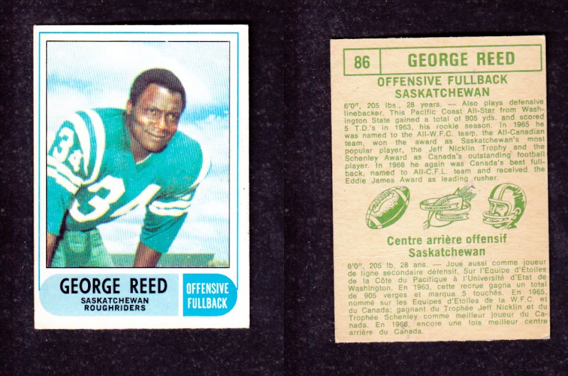 1968 CFL O-PEE-CHEE FOOTBALL CARD #86 G. REED photo