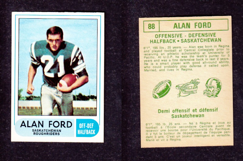1968 CFL O-PEE-CHEE FOOTBALL CARD #88 A. FORD photo