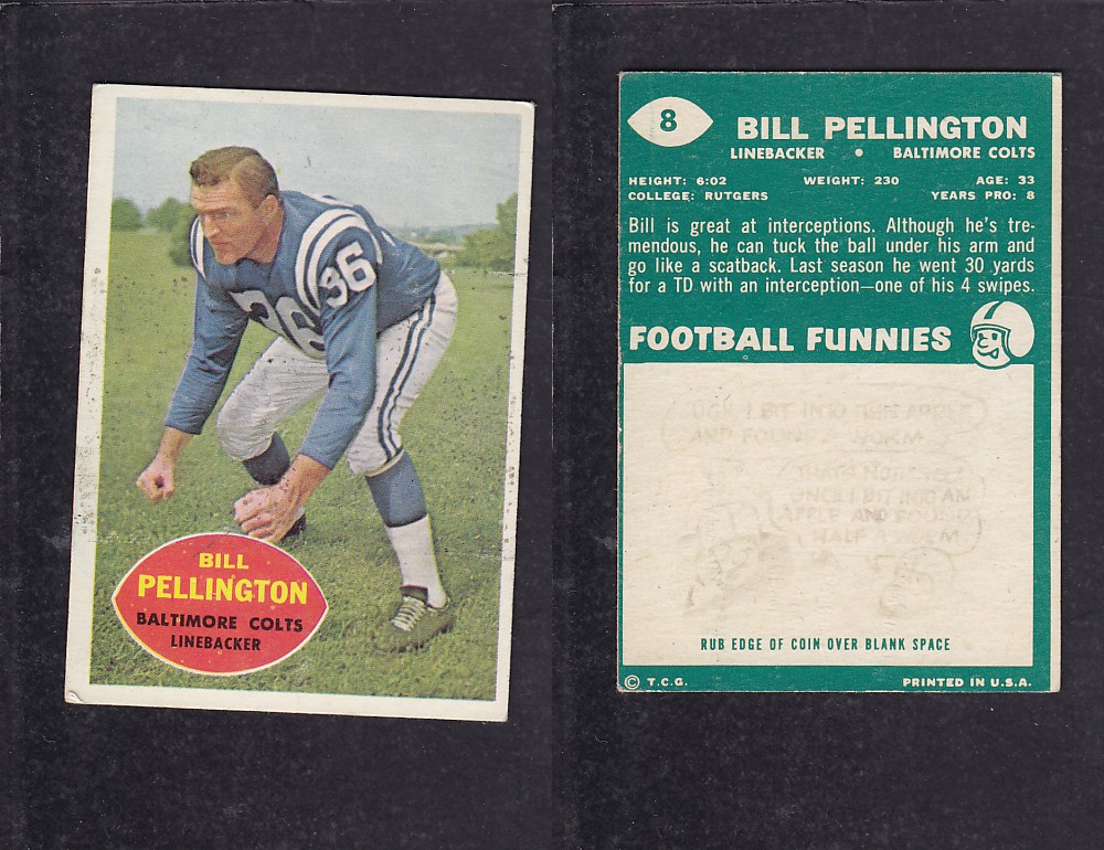 1960 NFL TOPPS FOOTBALL CARD #8 BILL PELLINGTON photo