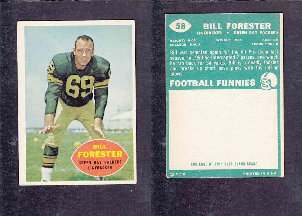 1960 NFL TOPPS FOOTBALL CARD #58 B. FORESTER photo