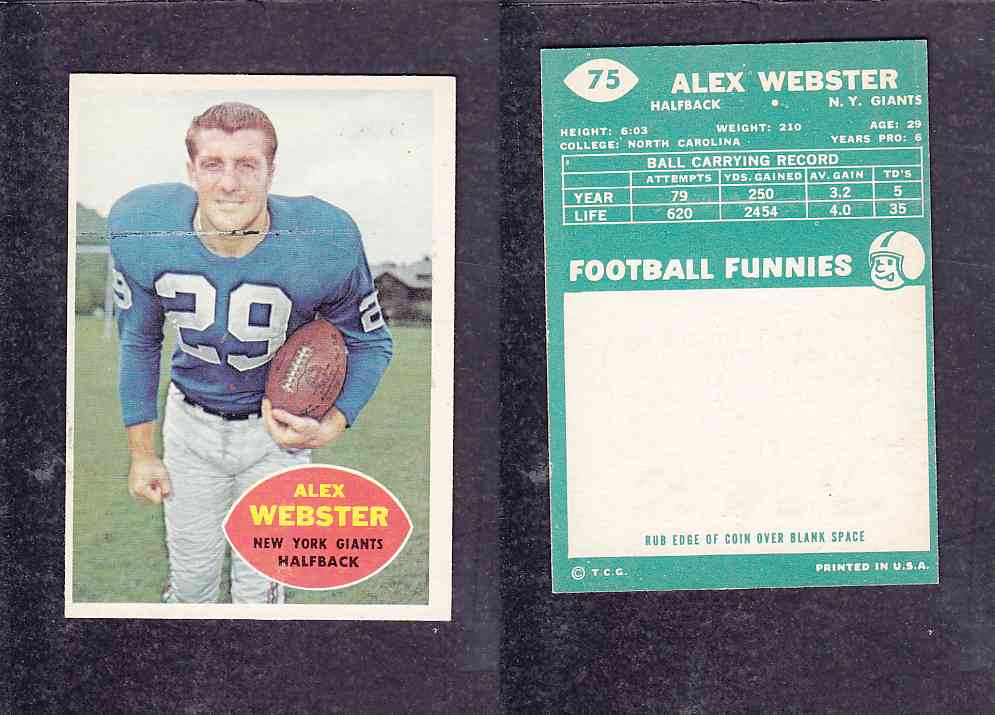 1960 NFL TOPPS FOOTBALL CARD #75 A. WEBSTER photo