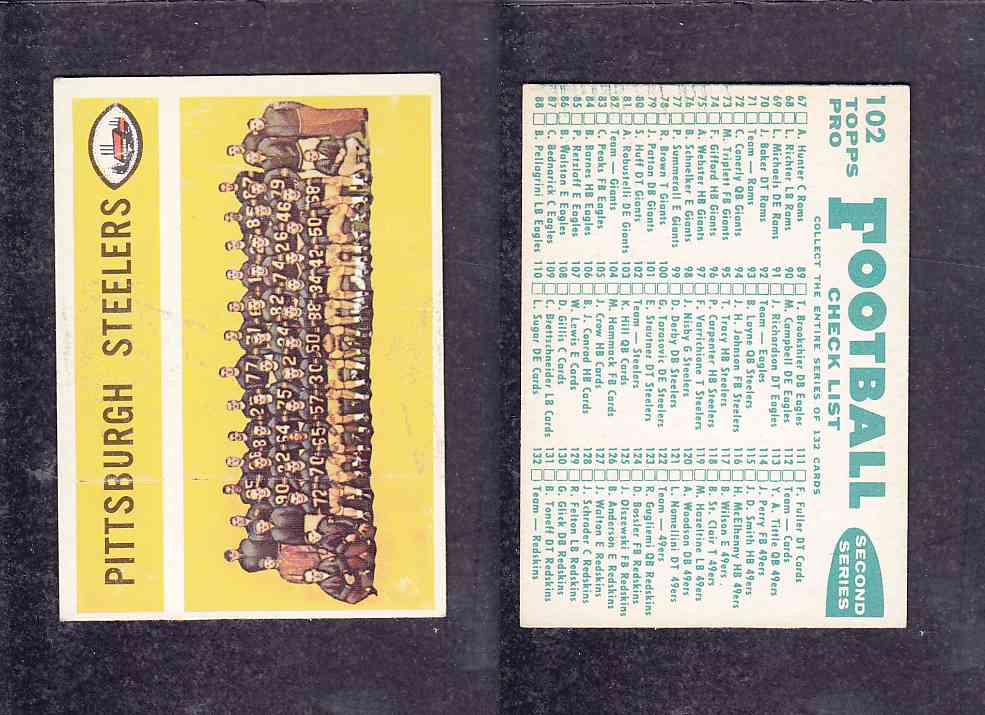 1960 NFL TOPPS FOOTBALL CARD #102 PITTSBURGH STEELERS photo