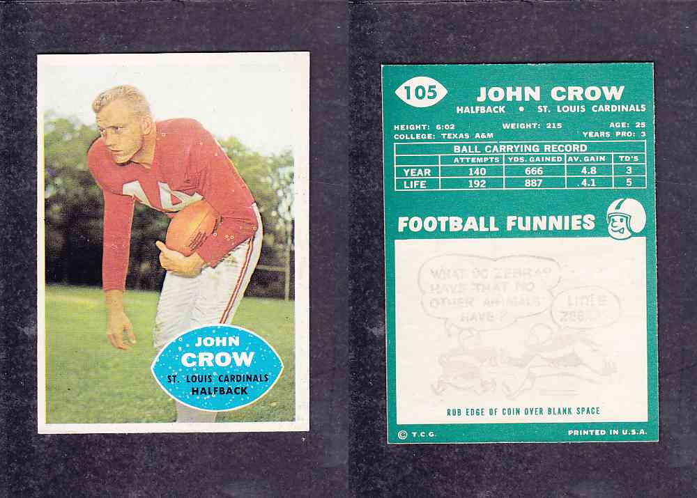 1960 NFL TOPPS FOOTBALL CARD #105 J. CROW photo