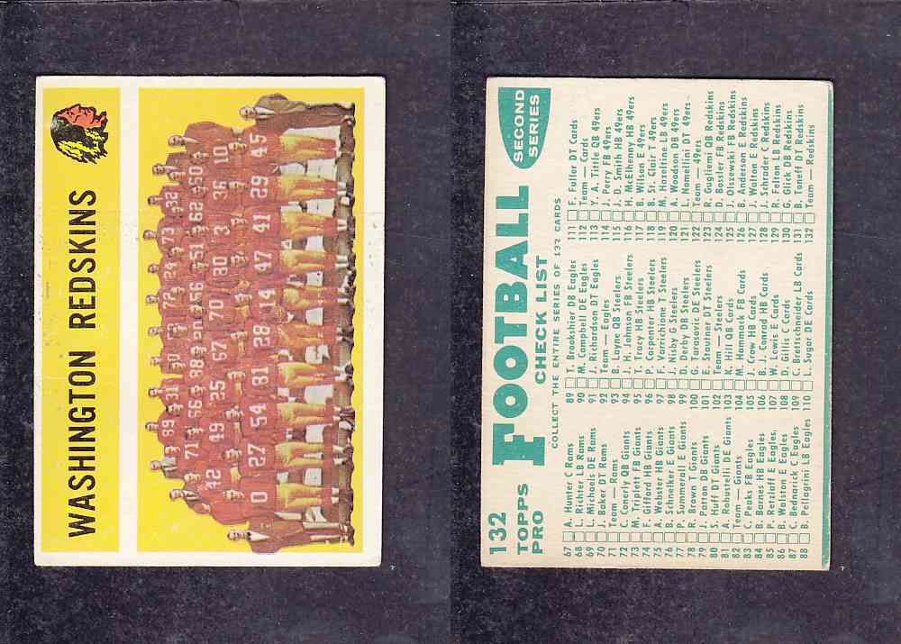 1960 NFL TOPPS FOOTBALL CARD #132 WASHINGTON REDSKINS photo