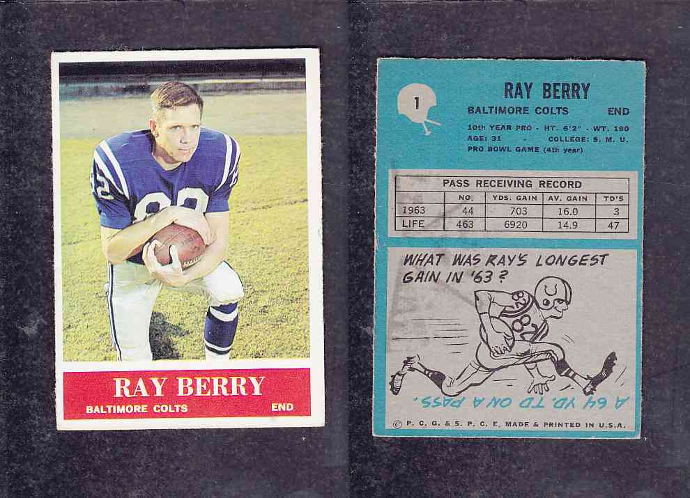 1965 NFL PHILADELPHIA FOOTBALL CARD #1 R. BERRY photo