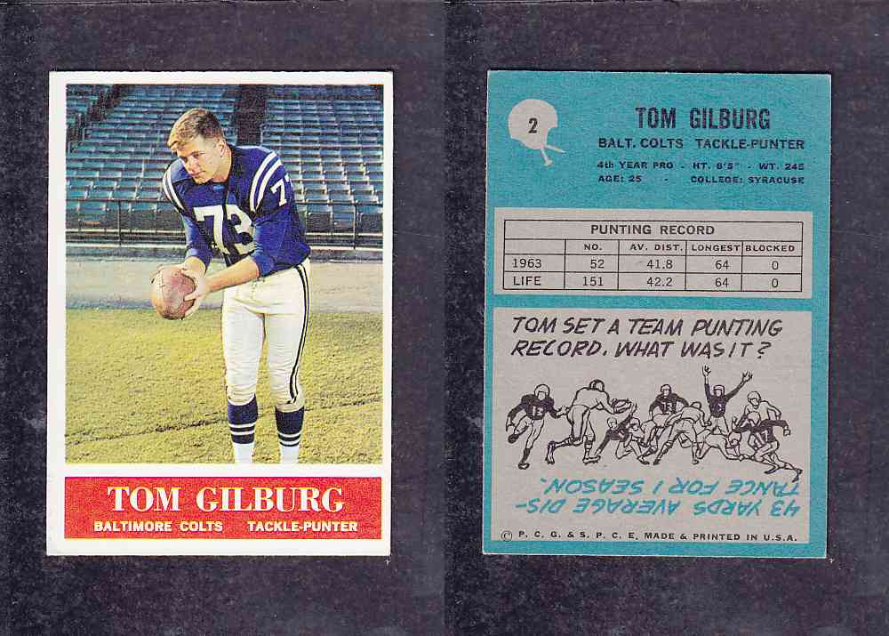 1965 NFL PHILADELPHIA FOOTBALL CARD #2 T. GILBURG photo