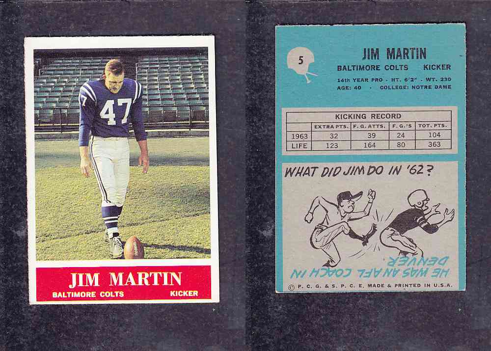 1965 NFL PHILADELPHIA FOOTBALL CARD #5 J. MARTIN photo