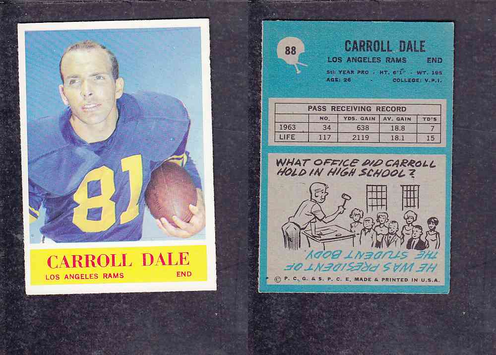 1965 NFL PHILADELPHIA FOOTBALL CARD #88 C. DALE photo