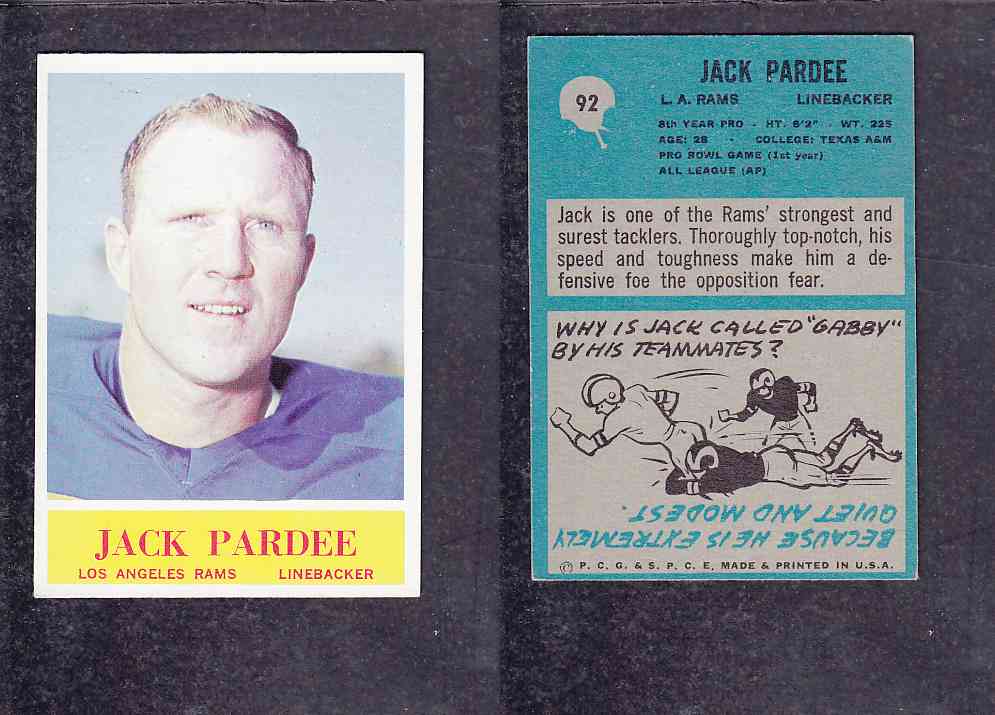 1965 NFL PHILADELPHIA FOOTBALL CARD #92 J. PARDEE photo