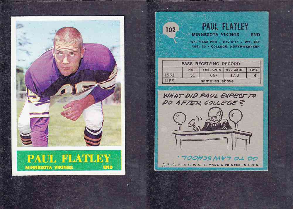 1965 NFL PHILADELPHIA FOOTBALL CARD #102 P. FLATLEY photo