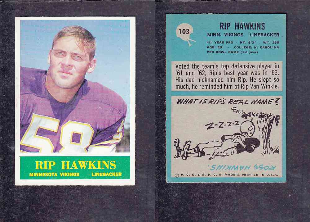 1965 NFL PHILADELPHIA FOOTBALL CARD #103  R. HAWKINS photo