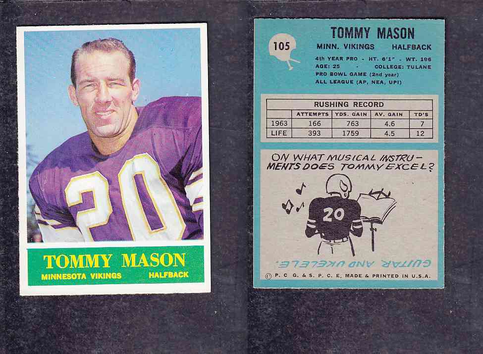 1965 NFL PHILADELPHIA FOOTBALL CARD #105 T. MASON photo