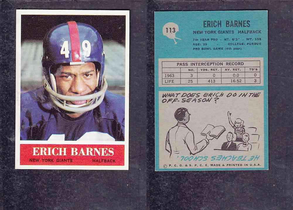 1965 NFL PHILADELPHIA FOOTBALL CARD #113 E. BARNES photo