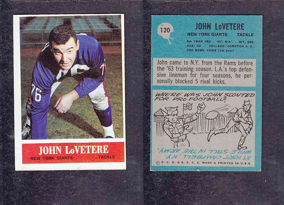 1965 NFL PHILADELPHIA FOOTBALL CARD #120 J. LOVETERE photo