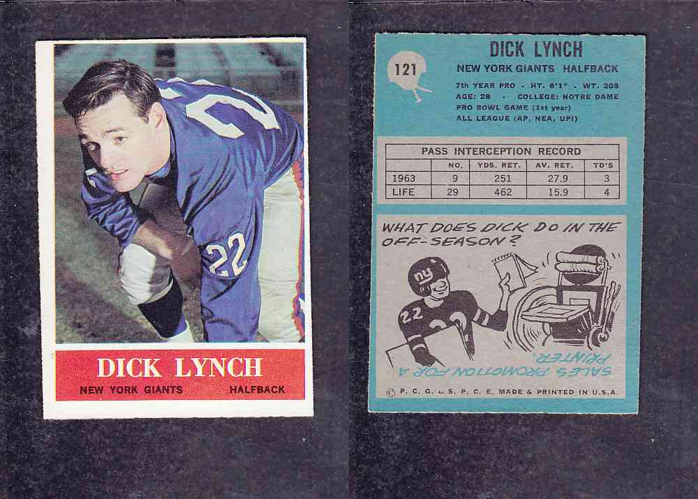 1965 NFL PHILADELPHIA FOOTBALL CARD #121 D. LYNCH photo