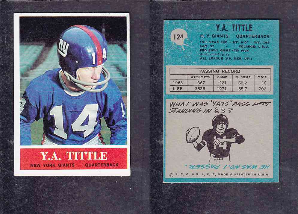 1965 NFL PHILADELPHIA FOOTBALL CARD #124 Y. TITTLE photo