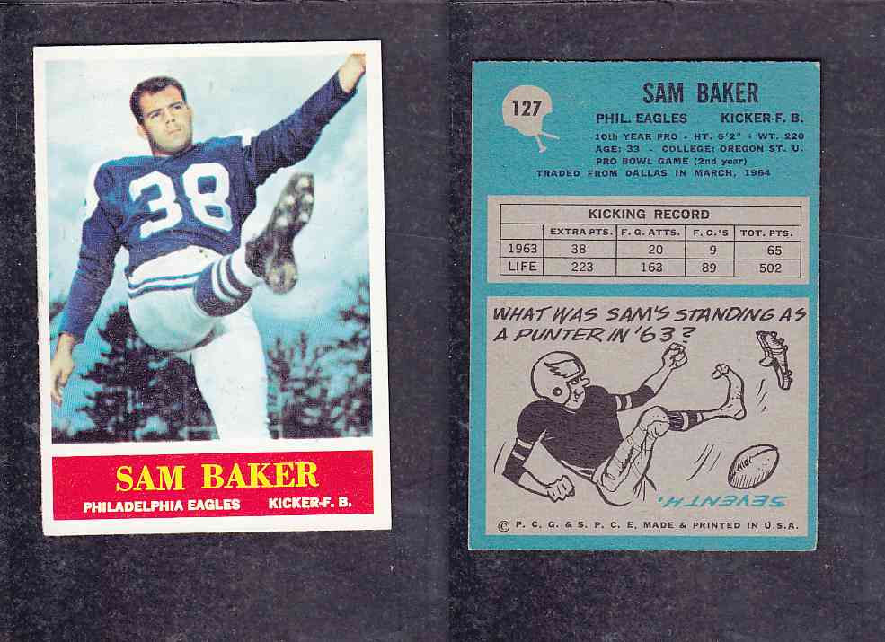 1965 NFL PHILADELPHIA FOOTBALL CARD #127 S. BAKER photo