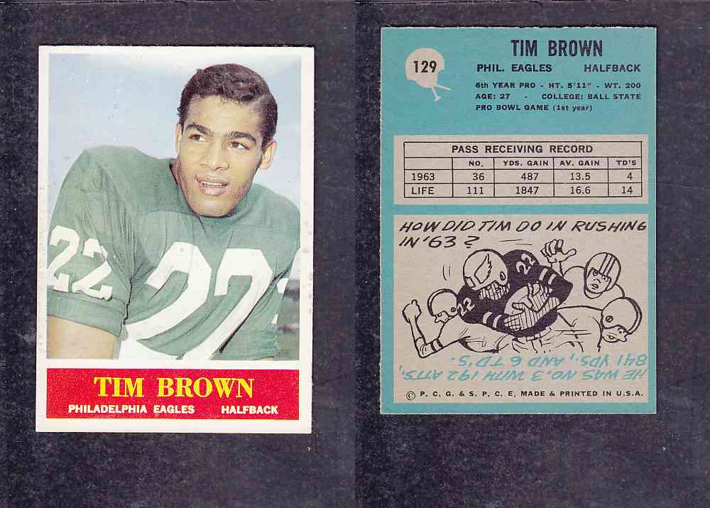 1965 NFL PHILADELPHIA FOOTBALL CARD #129 T. BROWN photo