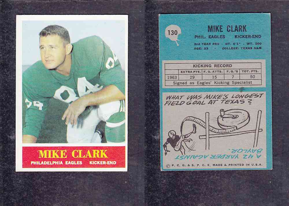 1965 NFL PHILADELPHIA FOOTBALL CARD #130 M. CLARK photo