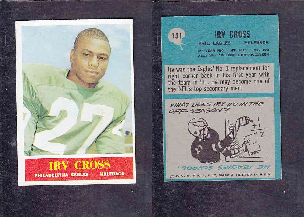 1965 NFL PHILADELPHIA FOOTBALL CARD #131 I. CROSS photo