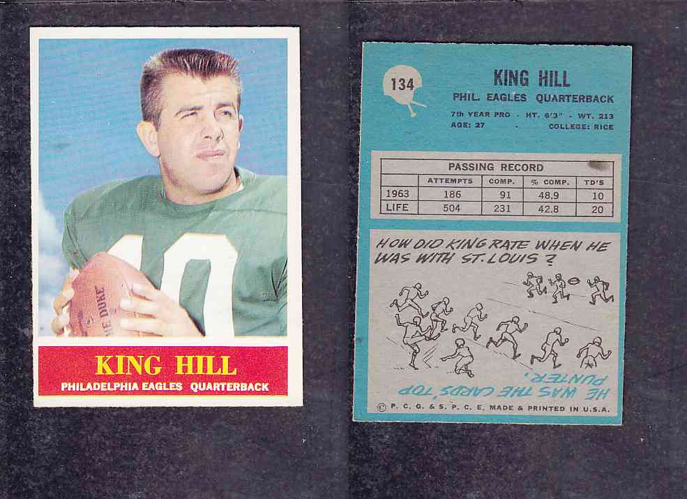 1965 NFL PHILADELPHIA FOOTBALL CARD #134 K. HILL photo