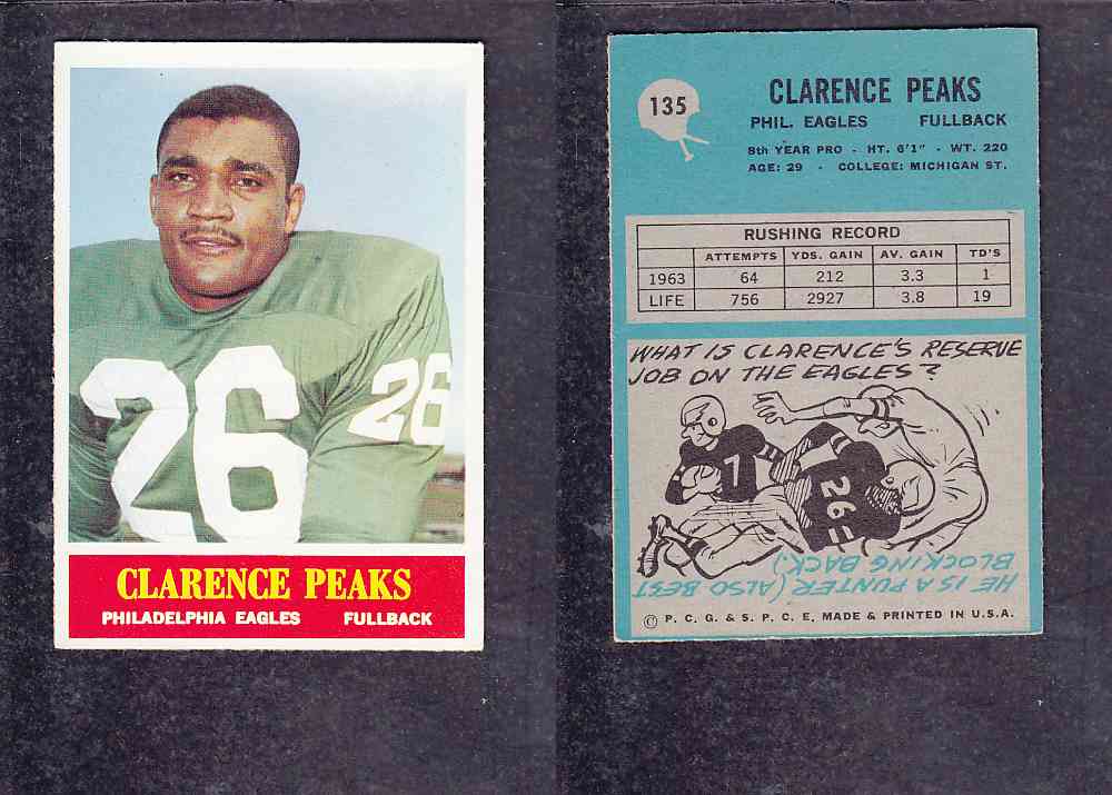 1965 NFL PHILADELPHIA FOOTBALL CARD #135 C. PEAKS photo