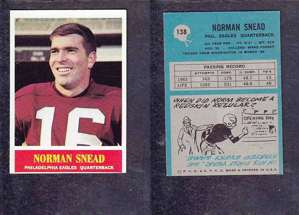 1965 NFL PHILADELPHIA FOOTBALL CARD #138 N. SNEAD photo