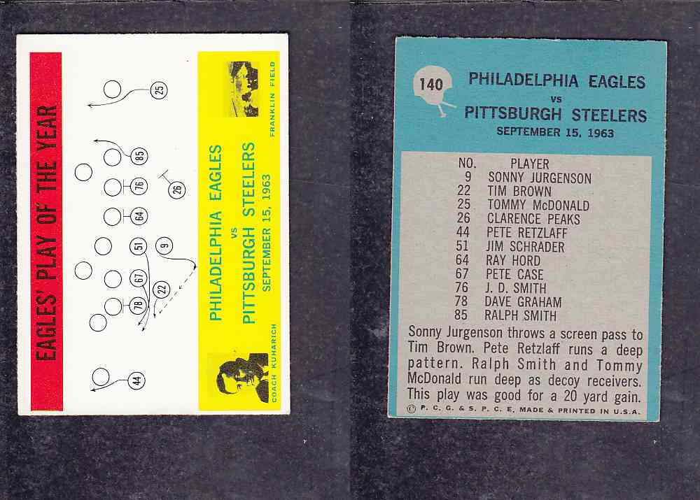 1965 NFL PHILADELPHIA FOOTBALL CARD #140 EAGLES' PLAY OF THE YEAR photo