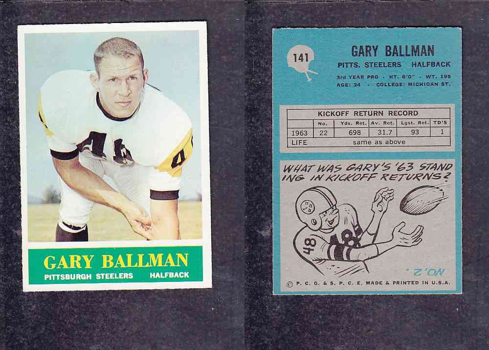 1965 NFL PHILADELPHIA FOOTBALL CARD #141 G. BALLMAN photo