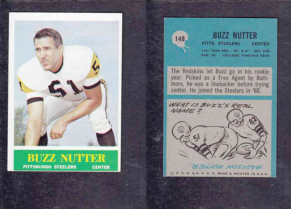 1965 NFL PHILADELPHIA FOOTBALL CARD #148 B. NUTTER photo