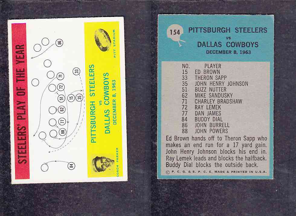1965 NFL PHILADELPHIA FOOTBALL CARD #154 STEELERS' PLAY OF THE YEAR photo