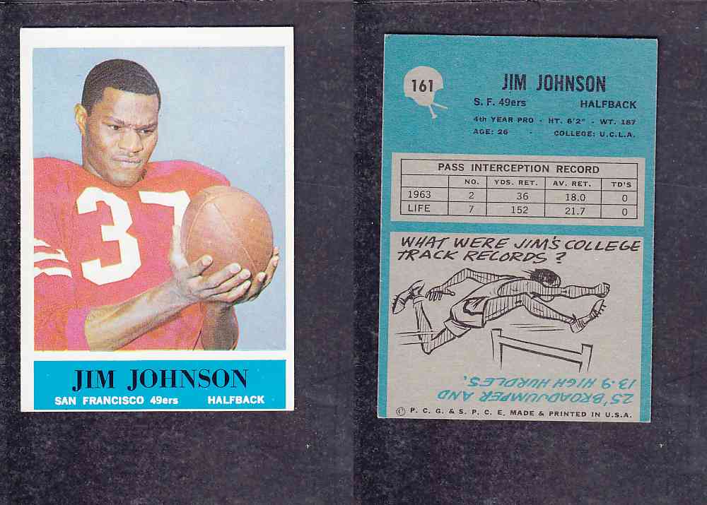 1965 NFL PHILADELPHIA FOOTBALL CARD #161 J. JOHNSON photo