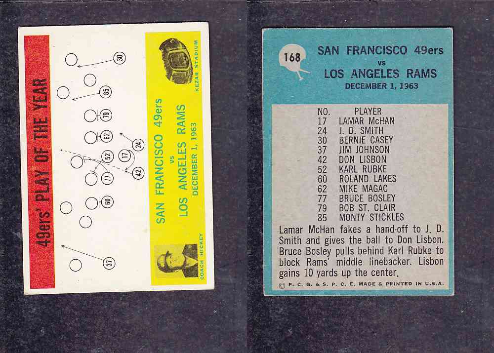 1965 NFL PHILADELPHIA FOOTBALL CARD #168 49ERS' PLAY OF THE YEAR photo