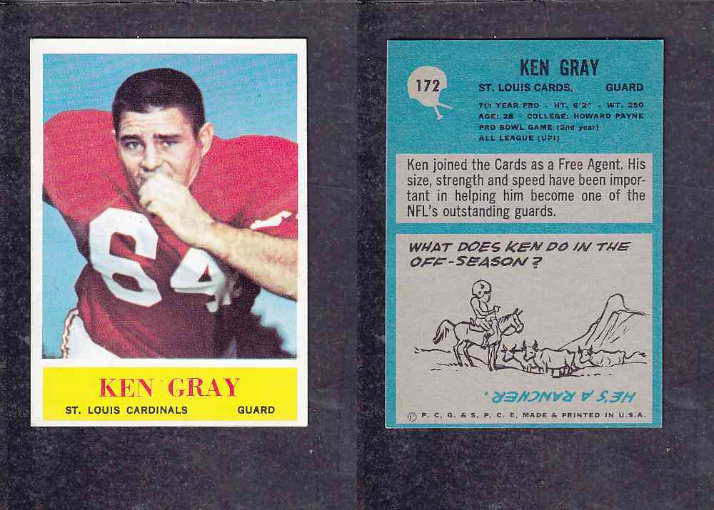 1965 NFL PHILADELPHIA FOOTBALL CARD #172 K. GRAY photo