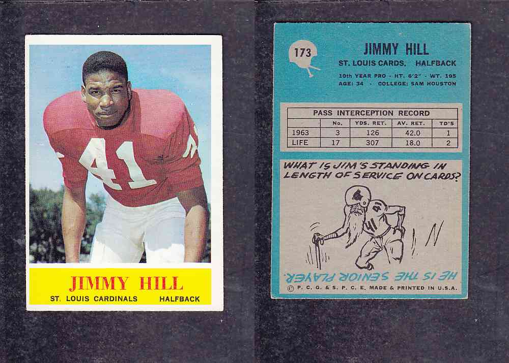 1965 NFL PHILADELPHIA FOOTBALL CARD #173 J. HILL photo