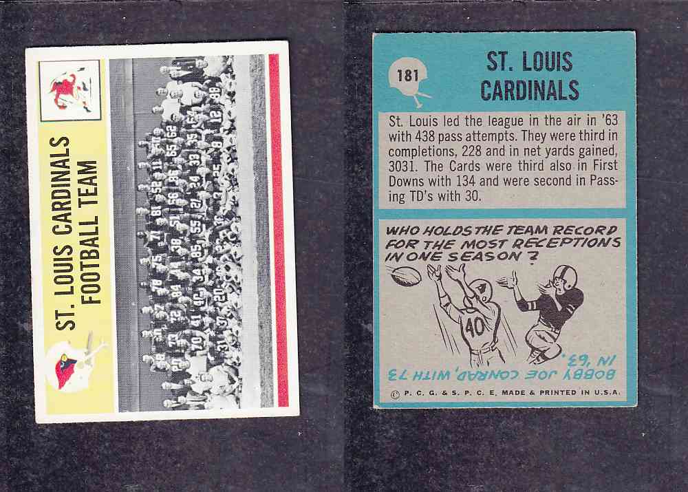 1965 NFL PHILADELPHIA FOOTBALL CARD #181 ST.LOUIS CARDINALS FOOTBALL TEAM photo