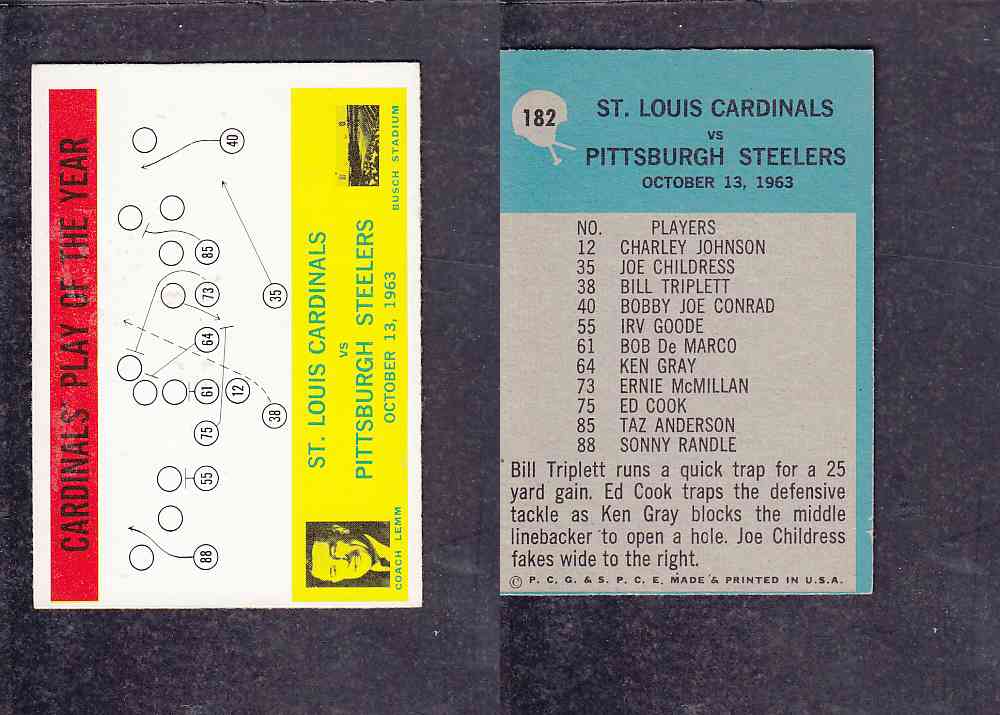 1965 NFL PHILADELPHIA FOOTBALL CARD #182 CARDINALS' PLAY OF THE YEAR photo