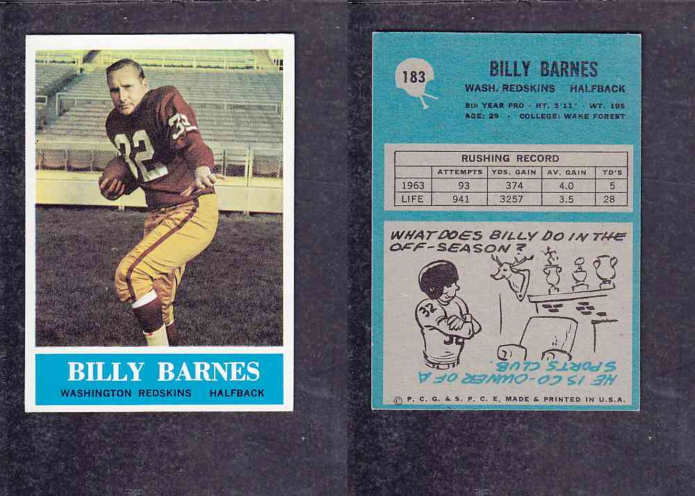 1965 NFL PHILADELPHIA FOOTBALL CARD #183 B. BARNES photo