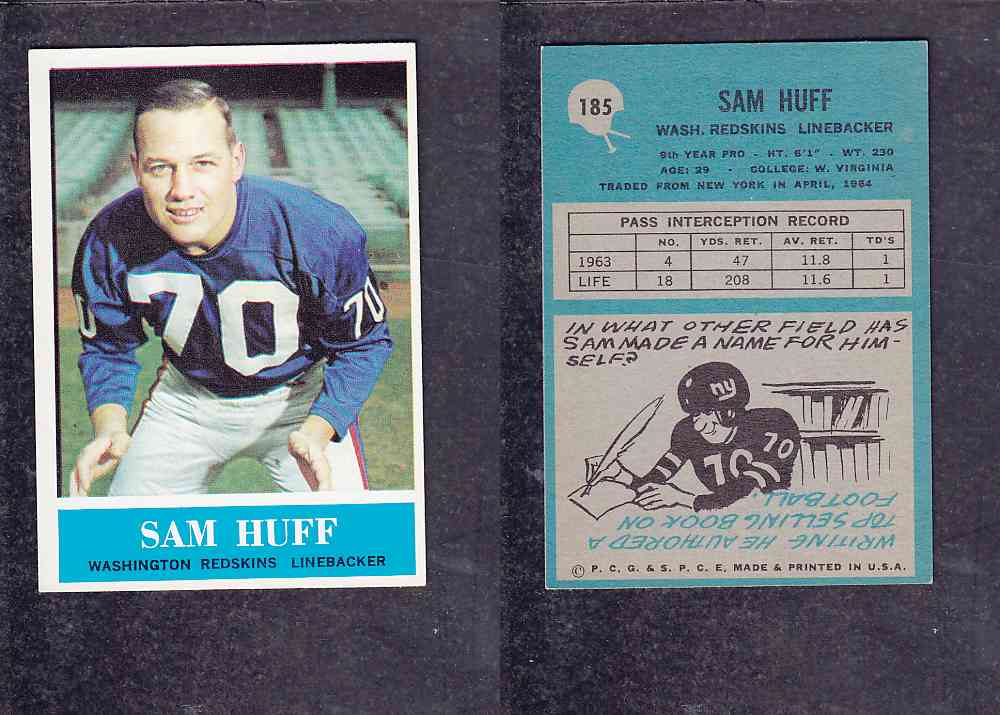 1965 NFL PHILADELPHIA FOOTBALL CARD #185 S. HUFF photo