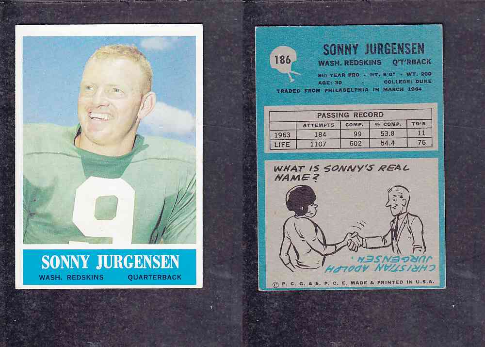 1965 NFL PHILADELPHIA FOOTBALL CARD #186 S. JURGENSEN photo